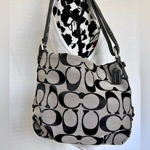Coach Classic F15067 Black and Gray Canvas Shoulder Bag